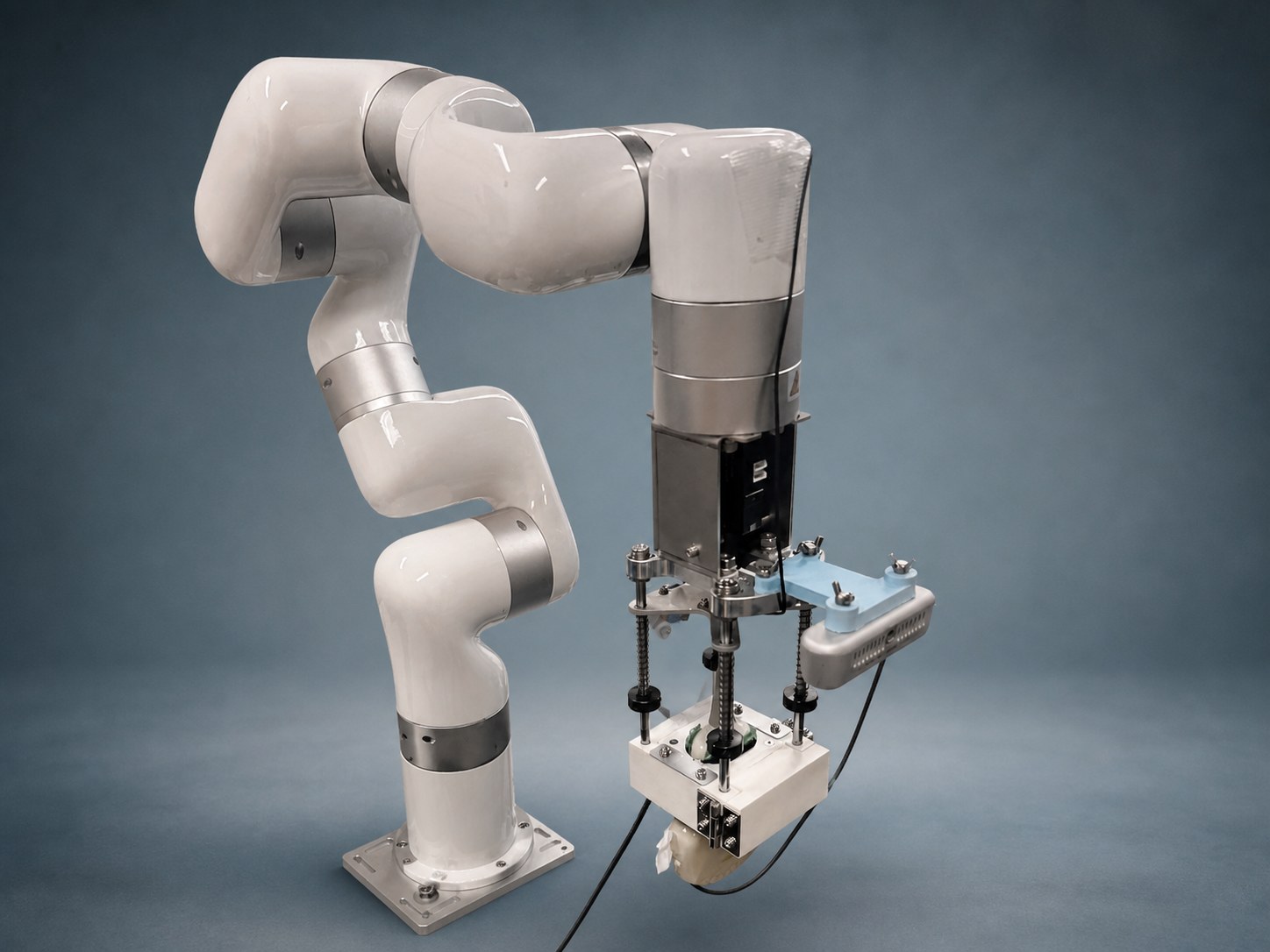AI-edited photograph of a robot-assisted ultrasound research prototype